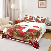 Homewish Funny Robin Bird Full Size Sheets, Red Santa Claus Socks Bed Sheets, Merry Christmas Sheet Sets, Super Cozy Room Decor, 4-Piece