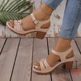 thumbnail image 7 of Sandals for Women Dressy Summer Peep Toe Slingback Chunky Stacked Heel Ankle Booties Ankle Buckle Strap Sandals Beige 5.5, 7 of 7