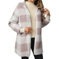 thumbnail image 2 of Letdown Womens Checkered Sherpa Jacket Plaid Long Sleeve Hoodies Coats Gingham Outwear with Pockets Loose Fit Winter warm Coat (Grey,XXXL), 2 of 7
