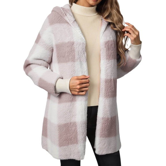 Womens Tops Casual Jacket Loose Plaid Color Block Knit Cardigan Sweater Blouse