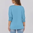 thumbnail image 3 of Plebaso Women's Tops Casual V Neck Puff 3/4 Length Sleeve Blouses Solid Color Ladies Summer Dressy Shirts, 3 of 7