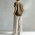thumbnail image 5 of Textilo Women's 2 Piece Outfit Cotton Linen Striped T-Shirts Pants Outfits Short Sleeve Wide Leg Outfit Loose-Fit Summer Travel Vacation Fashion Activewear,Khaki M, 5 of 5