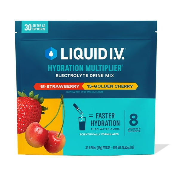 Liquid I.V. Hydration Multiplier Electrolyte Powder, Strawberry & Golden Cherry, 30 pk.