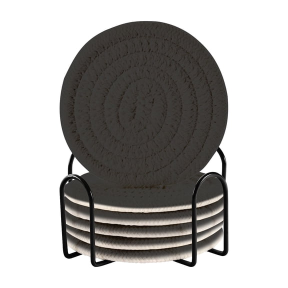 Haosy Set of 6 Drink Woven Coaster with Holder Heat Resistant Non-Slip Bar Coasters 4 Inches Black