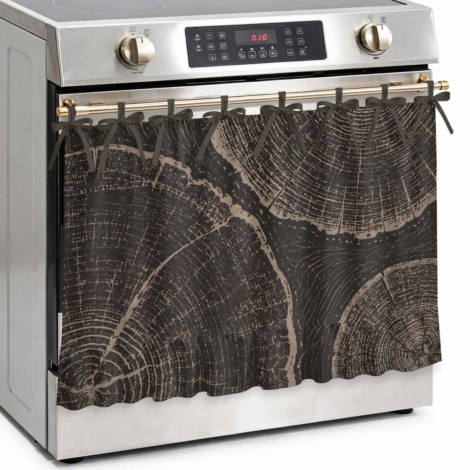 Farmhouse Wood Grain Oven Skirt Curtain Kitchen Stove Skirt Cover with Tie Top Black Vintage Chic Abstract Texture Decorative Cabinet Cover Dishwasher Curtain for Farmhouse Decor 32x24 Inch
