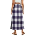 thumbnail image 6 of Women's Plaid Print Elastic Waist Long Skirt Summer Casual Elegant High Waist A-Line Maxi Skirts Purple L, 6 of 6