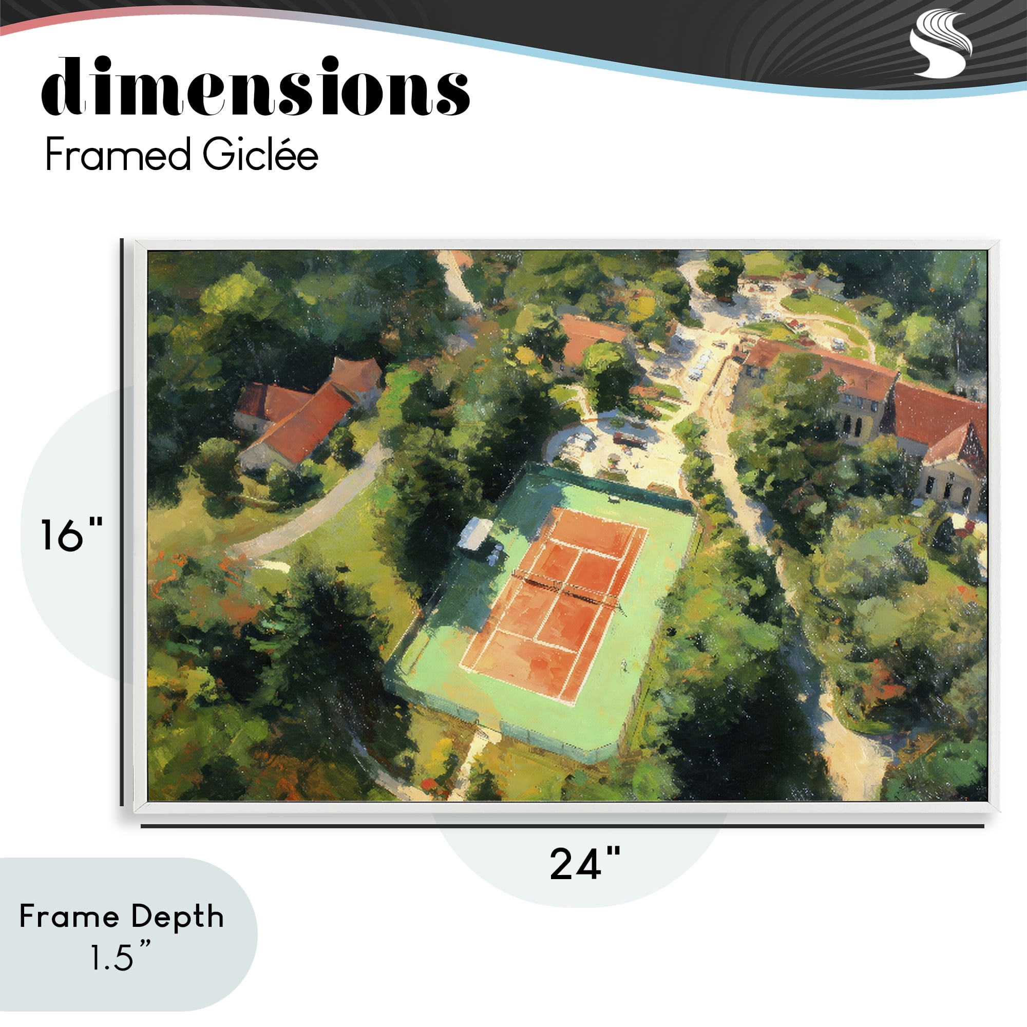 Stupell Industries Aerial Tennis Court Park White Framed Giclee Art, design by Petal Prints Design