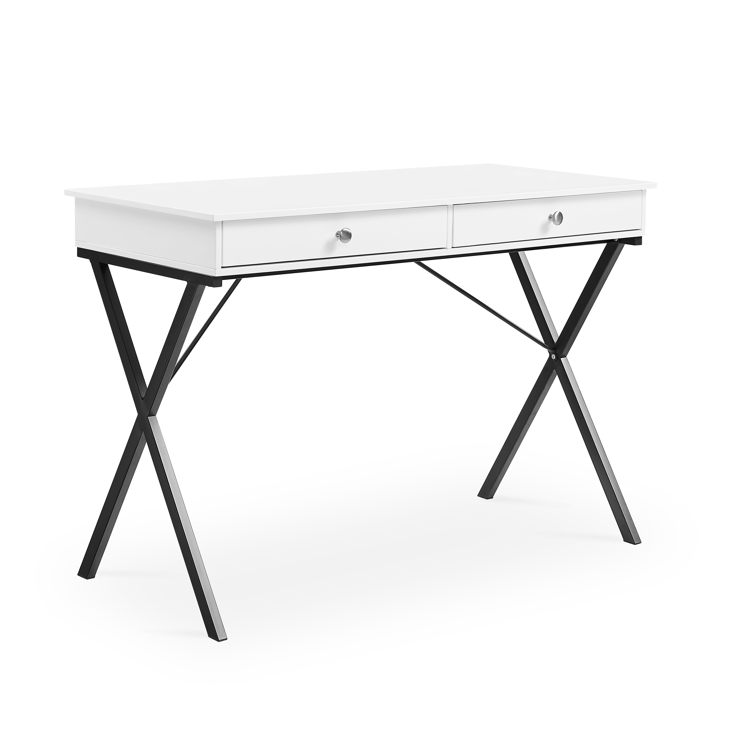 42" White Corner Study Desk Vanity with Metal Sturdy Legs for Bedroom Office, Laptop Table
