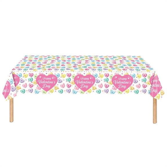 DefiDgd Valentine's Day Tablecloth,Disposable Valentines Love Heart Theme Table Cloth,Rectangle Waterproof Table Cover for Valentine's Day Wedding Party Home Decorations(A)