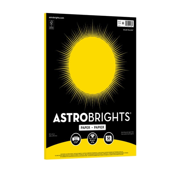 Astrobrights Colored Paper, 8.5" x 11", 24 lb./89 Gsm, Solar Yellow, 50 Sheets