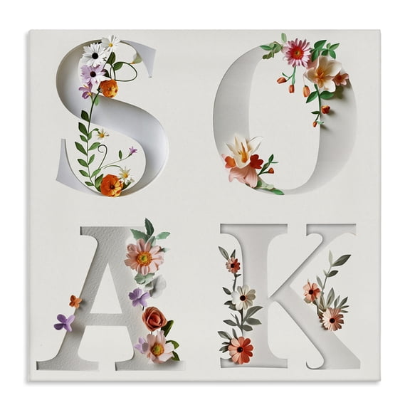 Stupell Industries Shabby Chic Floral Bathroom Soak Letters Canvas Art, 17 x 17, by Susan Arnot