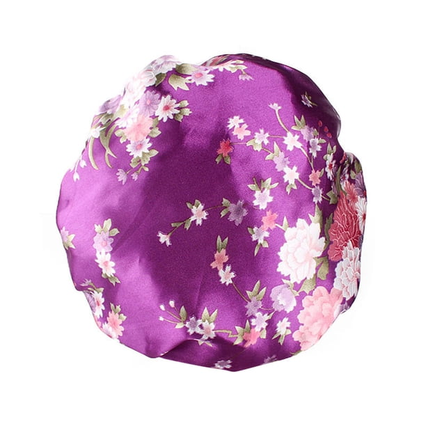 Qarigey Gorro para dormir para mujer, banda ancha elástica de satén, calentador para el cuero cabelludo, herramientas de belleza para la Sombreros violeta M(56-58cm)