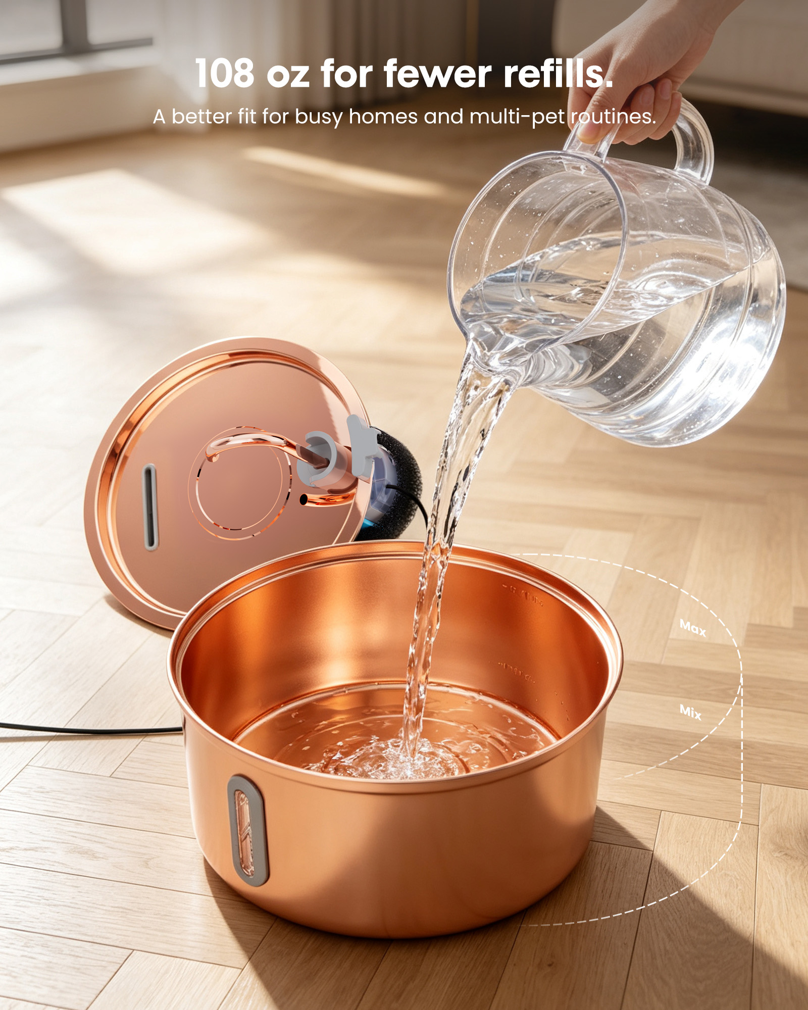 Furclan Copper Cat Water Fountain, Stainless Steel, 3.2L photo 8
