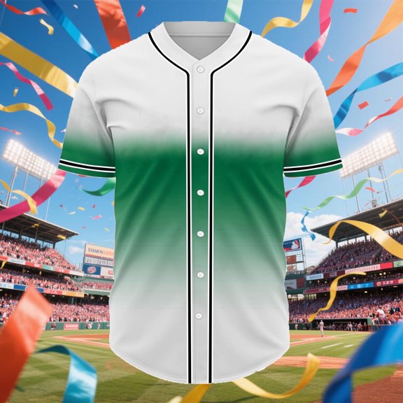 S-5X Plus Size Baseball Shirts for Men Big & Tall Short Sleeve Tshirts Shirt Mens Trendy Gradient Printed Button-Down Athletic Workout Tees Tops