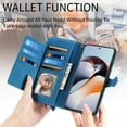 thumbnail image 3 of Allytech Wallet Case for OnePlus 12R, Embossed Luxury PU Leather Case with Kickstand & Card Slots, Slim Zipper Pocket Detachable Wrist Strap Magnetic Clasp Anti-Drop Case - Blue, 3 of 6