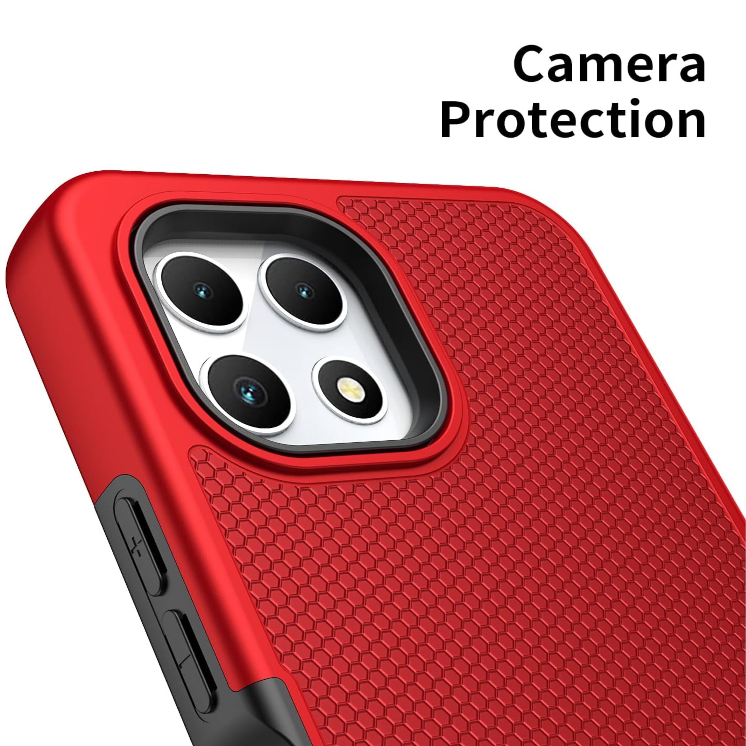 Xpression Phone Case For TCL 50 LE Dual Layer Slim & Tough Hybrid Shockproof Heavy Duty Rubber TPU Matte with Textured Rugged Shell Protection Cover, Red