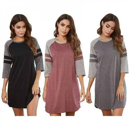 

Morefun Summer Women Nightgowns Ladies Sleepwear Solid Color Pajamas Round Neck Nightshirt Sleep Shirt S-XXL