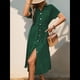 thumbnail image 4 of Vestido Informal de Verano para Mujer, de Color Liso, con Mangas , Botones y Cuello en V, con Bolsillos. Verde Tinta L, 4 of 10