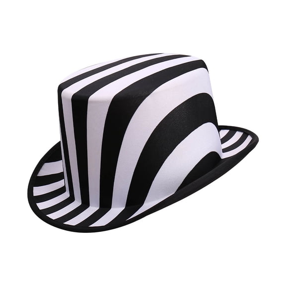 XIAOCHA Black White Striped Tall Top Hat Curved Brim Novelty Festival Party Headwear