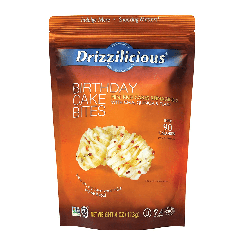 Drizzilicious Gluten Free Vegan Mini Rice Cakes Birthday Cake Bites, 4