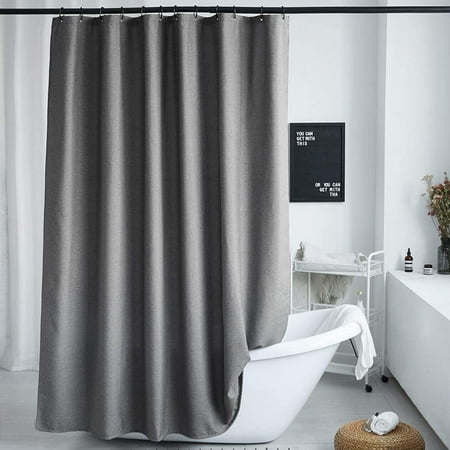 Solid Linen Style Shower Curtain With, Dark Gray Linen Shower Curtain