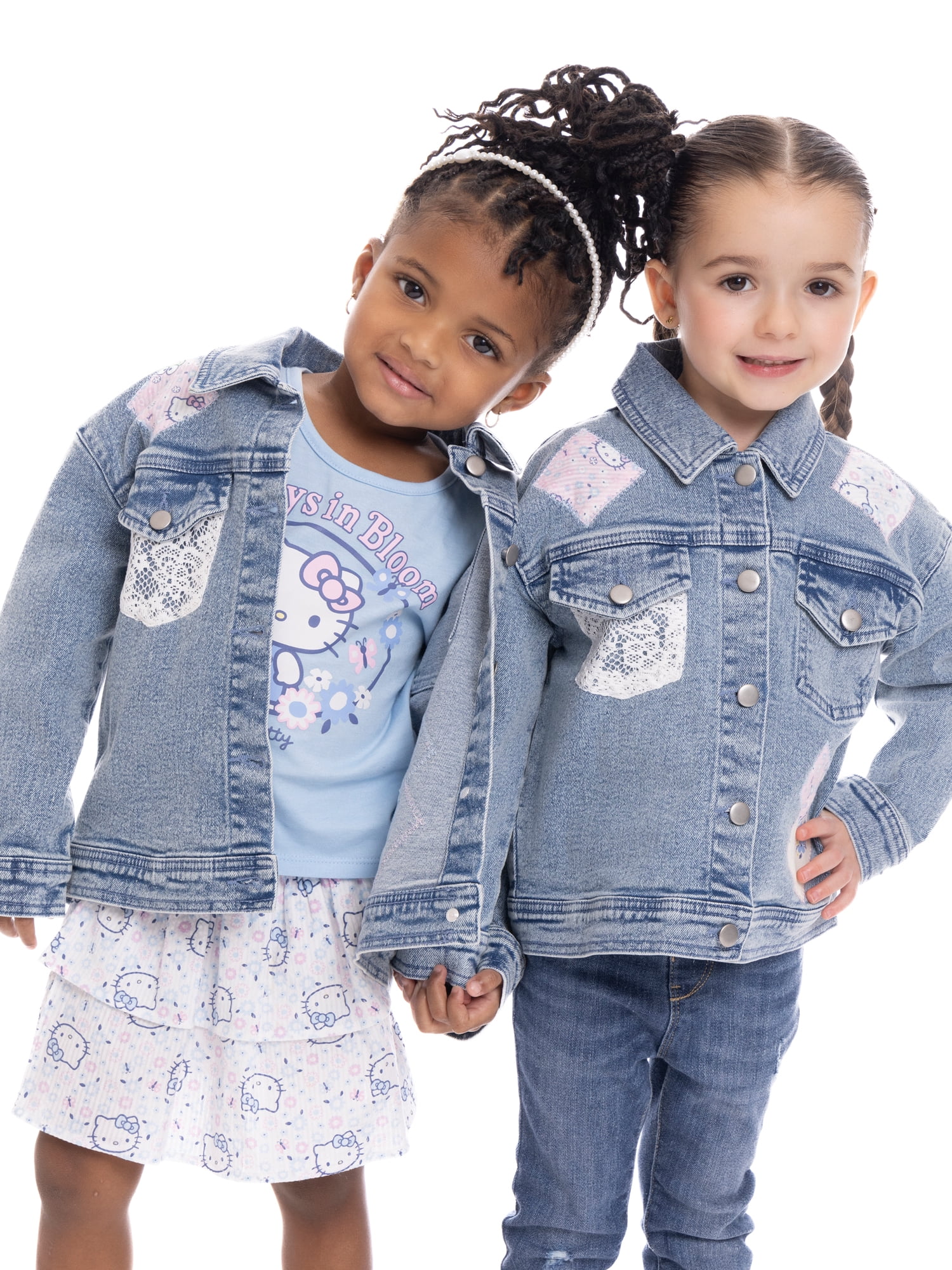 Hello Kitty Toddler Girl Denim Jacket with Back Graphic and Crochet Lace, Sizes 12M-5T