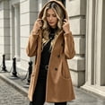 thumbnail image 6 of Fengqque Women's Hooded Double Breasted Trench Coat Notch Lapel Mid Length Winter Coat for Women Long Sleeve Casual Fall Outerwear with Side Hand Pockets Multi Colors, 6 of 7