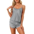 thumbnail image 1 of Conjuntos de pijamas de satén para mujeres INSPIRE CHIC, top de tirantes con pantalones cortos, 2 piezas, ropa de dormir, conjunto de pijama de seda, gris, 1 of 5