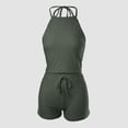 thumbnail image 5 of MOJOGO Women's 2 Piece Outfits Halter Neck Crop Top and Drawstring Shorts Casual Eyelet Summer Two Piece Set Olive Green S, 5 of 6