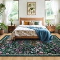 thumbnail image 3 of 8x10 Area Rugs for Living Room: Floral Washable Rug Vintage Large Soft Boho Non-Slip Carpet Indoor Floor Stain Resistant Carpets for Bedroom Dining Room Farmhouse Nursery Home Office Dark Green, 3 of 5