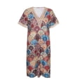 thumbnail image 3 of DYMADE Women Ethnic Style Printed V-Neck Lace Short Sleeve Dress, 3 of 7