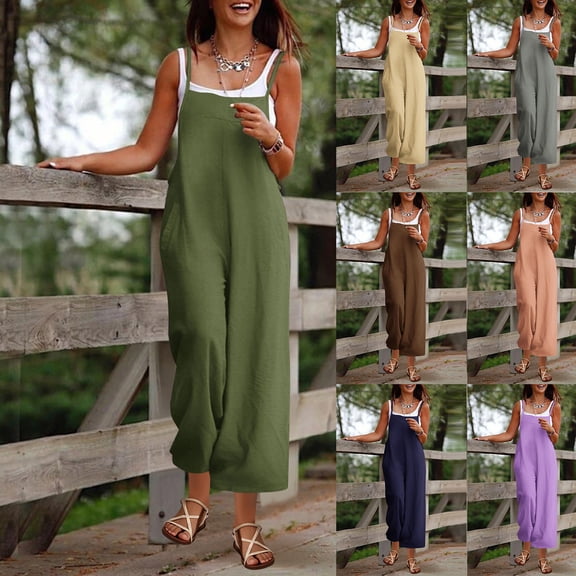 FRSASU Women's Jumpsuit Solid Loose Fit Baggy Overall Straight Wide Leg Stretchy Fashion Pants Purple XL