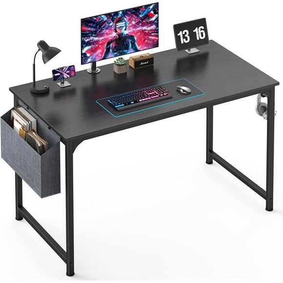 UTAH-Computer Desk 47" Home Office Small Computer Desk, Writing Desk, Laptop Table with Storage Bag, Cup Holder and Headphone Hook (Black)