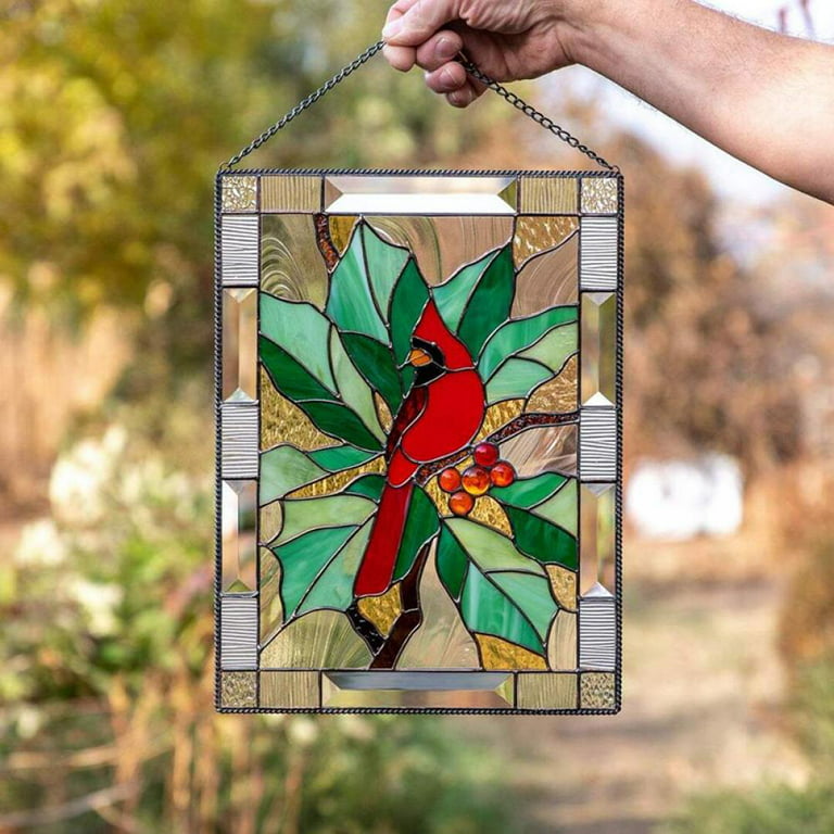 Stained glass Female Red cardinal window hanging - Garden & Home Decor –  VitrageArtSouvenirs