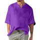 thumbnail image 1 of Men's Solid Color Pleated Quarter Sleeve Top Men's Retro V-Neck Top5XL, 1 of 5