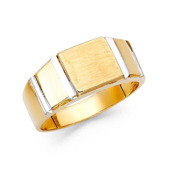 14k Yellow & White Gold Solid Mens Ring Square Band Satin Polished Finish Genuine Two Tone 10MM Size 10