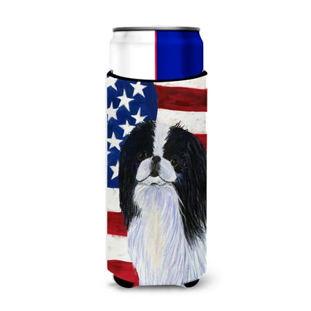 

Caroline s Treasures SS4223MUK USA American Flag with Japanese Chin Ultra Hugger for slim cans Slim Can multicolor