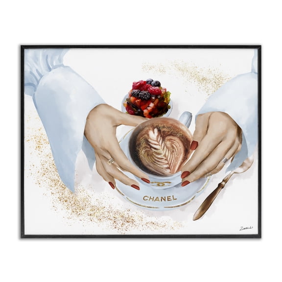 Stupell Industries Contemporary Coffee Cup with Fashion Detail Black Framed Giclee Art, 14 x 11, by Ziwei Li