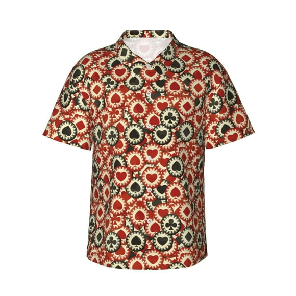 Vsdgher Chemises Hawaïennes pour Hommes à Imprimé Chips de Poker Boutonnées Chemises de Plage Tropicales Vêtements de Vacances -Moyen