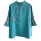 thumbnail image 5 of TaTaai Elegant Embroidered Color-Blocking Blouse, Women's Silky Chinese Collar Top, Soft Short Sleeve Button Shirt for Casual Daily Wear and Stylish Home Occasions Gift, 5 of 7