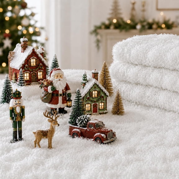 EBaokuup Christmas Artificial Snow Blanket, 39.4 x 39.4 Inch Faux Snow Mat for Holiday Village Decor