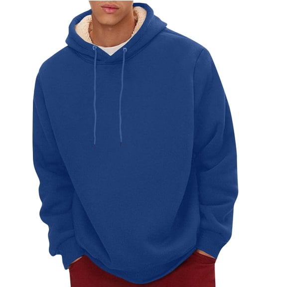 Men's Fleece Hoodies Pullover Winter Warm Sherpa Hooded Sweatshirt Men Thick Solid Color Long Sleeve Top with Hood (Navy S)