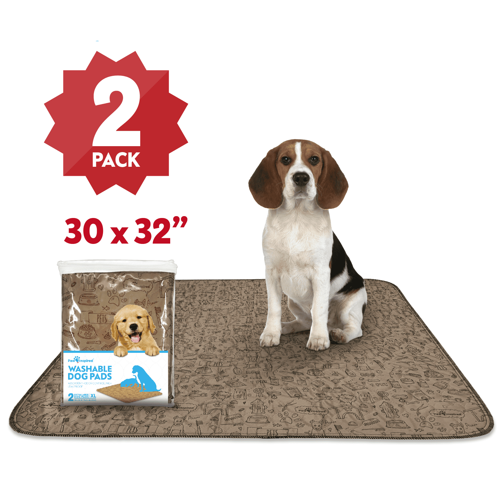 30'' x 32'' XL Paw Inspired Washable Pee Pads for Dogs Reusable Puppy