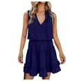thumbnail image 2 of Leutsin Robe Maxi d'Été pour Femme à Col en V Sans Manches Plissée Mini Jupe Grande Taille, 2 of 6