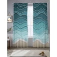 thumbnail image 3 of Sheer Curtains 84 Inches Long 2 Panels, Teal Gradient Water Ripple Rod Pocket Curtain Voile Draperies, Summer Beach Ocean Style Light Filtering Window Treatment for Living Room Kitchen Bedroom, 3 of 8