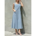 thumbnail image 6 of Cenuakty Women Solid Color Long Dress Solid Color Crew Neck Pockets A-line Dress Summer Casual Beach Party Bohemian Dress, 6 of 9