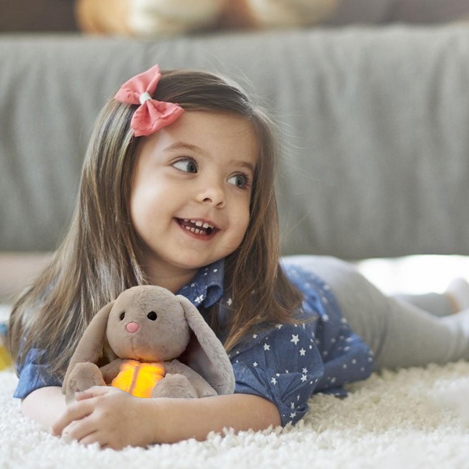 EDHITNR Bedtime Baby Soother with Cry Activated Sensor, Bunny Breathing Toy for Newborns Infants, Calming Sound Machine with White Noise Night Light for Nursery Sleep Training