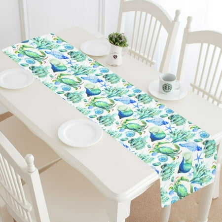 - MYPOP Sea Ocean Starfish Seashell Coral Table Runner Home Decor 16x72 Inch,Watercolor Sea Life Pattern Table Cloth Runner for Wedding Party Banquet Decoration
