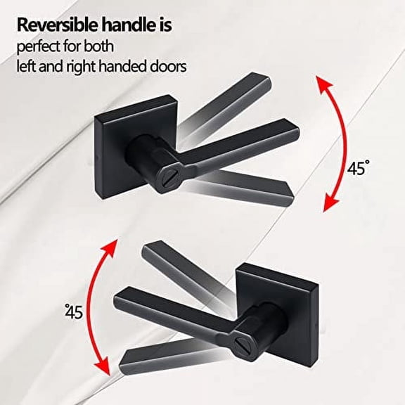 NEWBANG Square Heavy Duty Bathroom Lever Door Handle in Matte Black Finish(for Bedrooms, Bathrooms or Guest Rooms) Left or Right Handed,NO Keys Door Leverset,HD1601-DB-BK-BR-4P