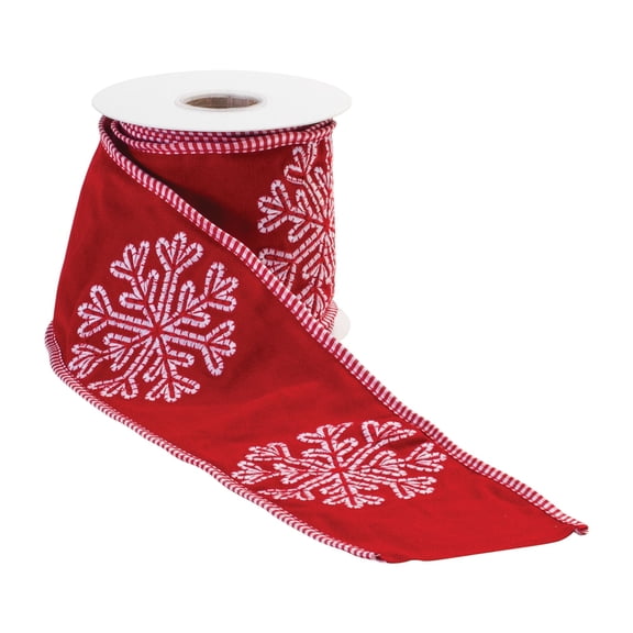 Melrose Large Snowflake Print Christmas Wired Craft Ribbon - 4" x 5 Yards - Red and White